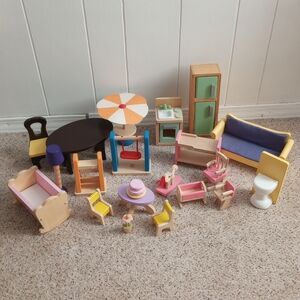 Lot Of Wooden Kids Toys Doll House Furniture